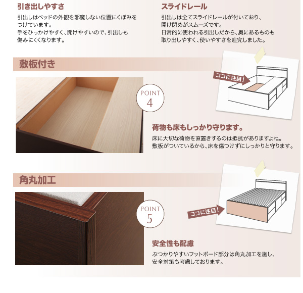 清潔仕様 日本製 棚・コンセント付き大容量すのこチェストベッド (セミ