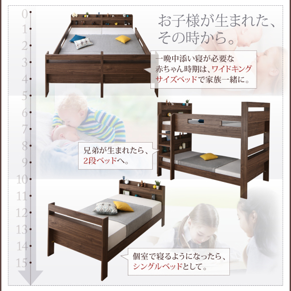 子供の成長に合わせて変えて使える 2段ベッドにもなるワイドキングサイズベッドの詳細 | カヴァース