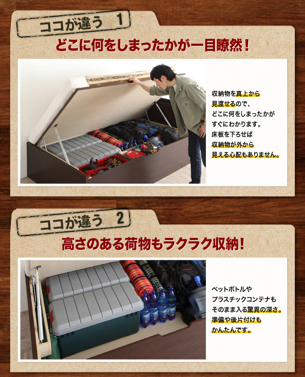 キャンプ用品は全部ここに アウトドア収納跳ね上げベッド キャンプ用品は全部ここに アウトドア収納跳ね上げベッド
