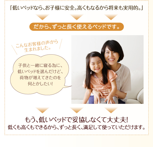 末長く使える 高さ調節できる頑丈すのこファミリーベッド (連結タイプ
