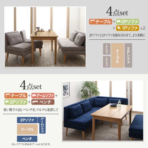 豊富なバリエーション 北欧デザインソファ リビングダイニング 4点テーブルセットの詳細 カヴァース