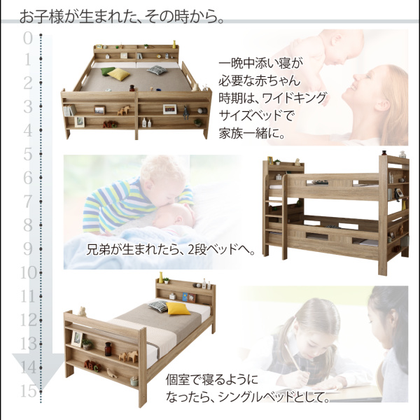 安心構造 2段ベッドにもなるワイドキングサイズベッド (ワイドK200)の