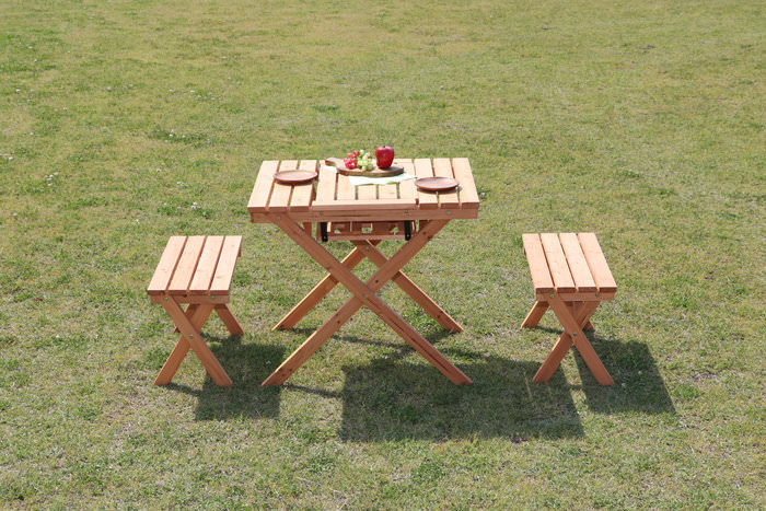 ミニコンロスペース付き 杉材BBQテーブル&ベンチセット