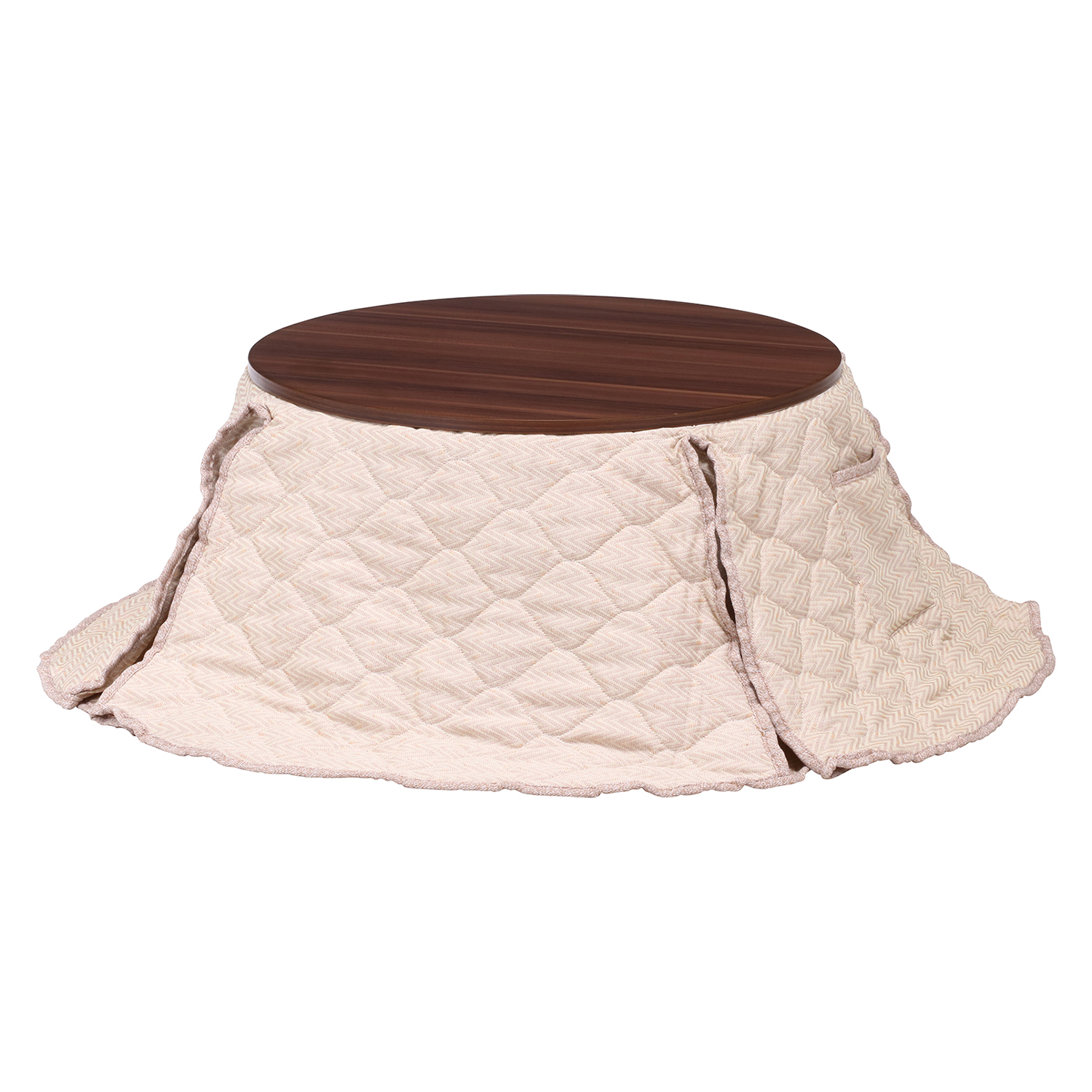 円形がキュートであたたかみのある雰囲気 こたつ ラウンド型 布団付き アイボリーの詳細 カヴァース