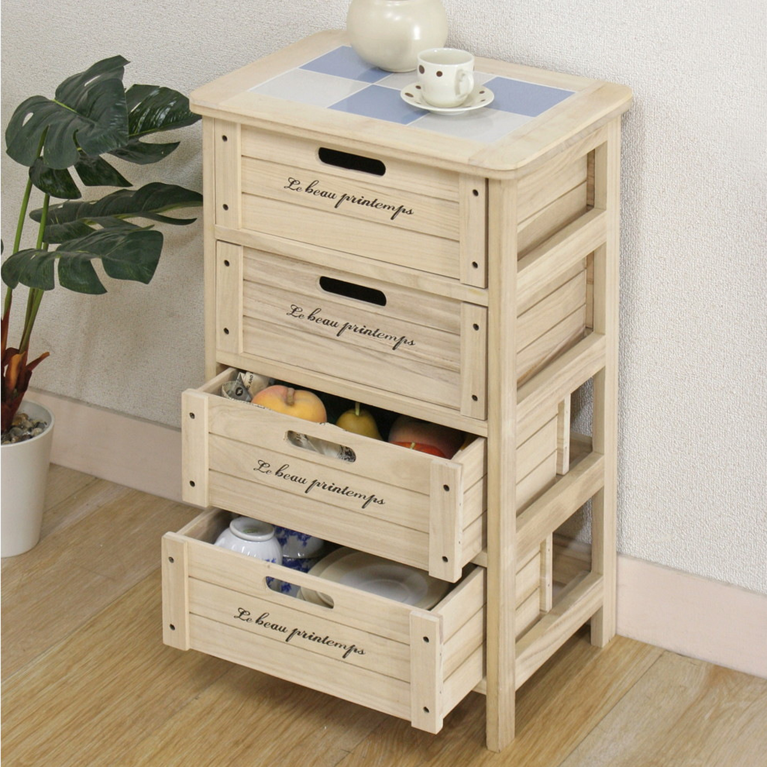 カントリー調4段引き出し収納 Le beau printemps カントリー調4段引き出し収納 Le beau printemps