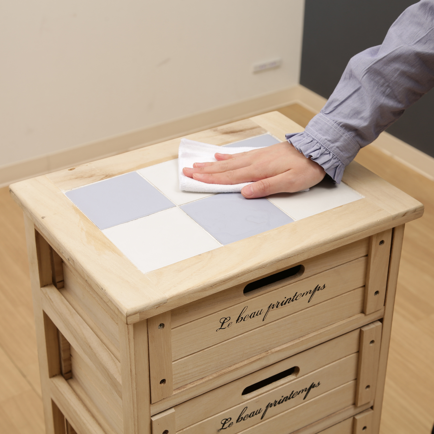 ミラー付きチェスト タイルレトロカントリー調