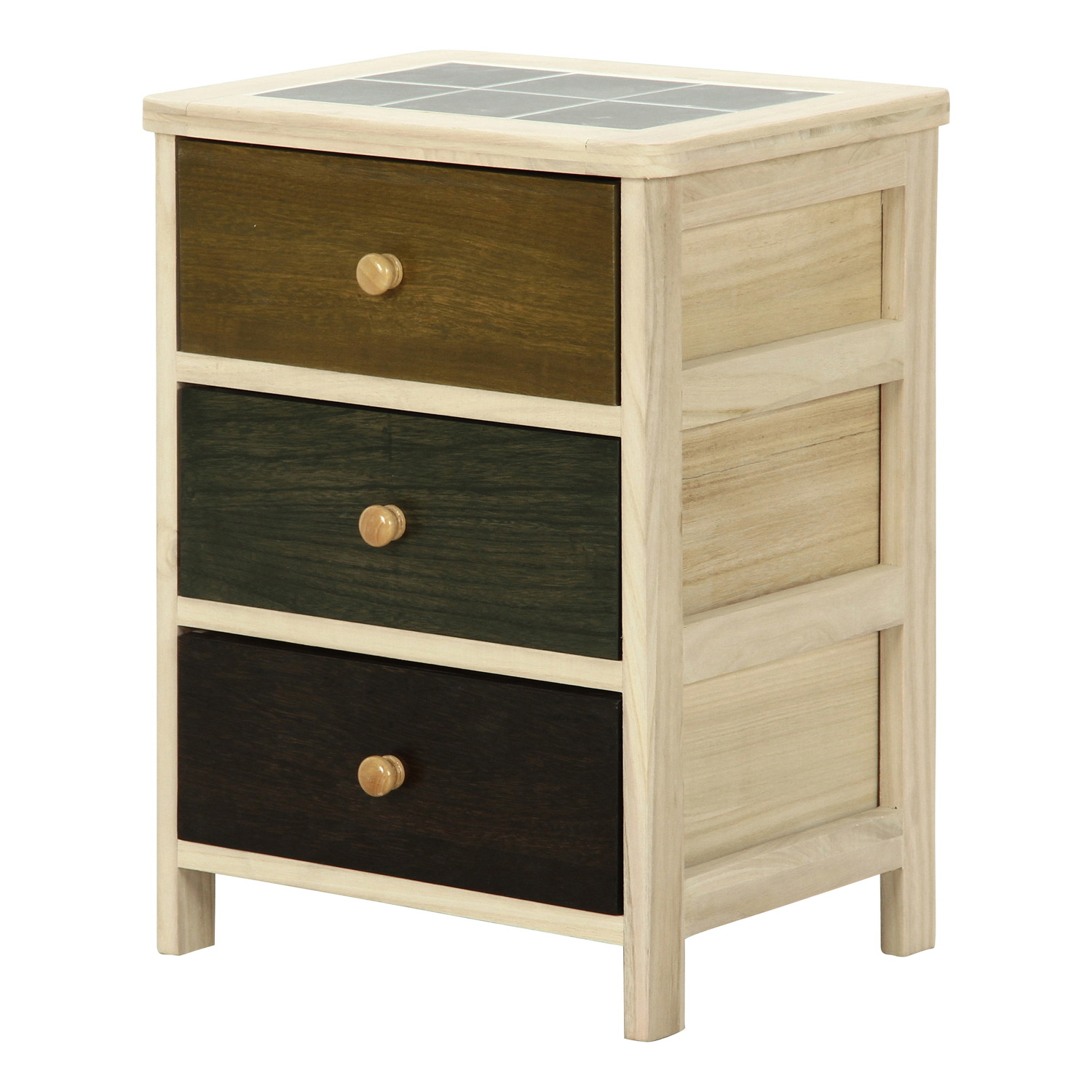 天然木桐3段チェスト シックで上質な天然木のぬくもり 桐製 マルチカラフル3段ボックスの