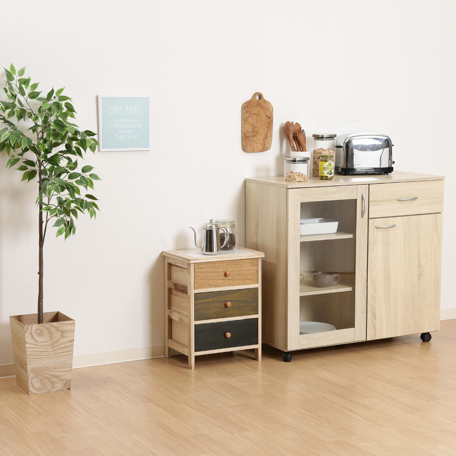 シックで上質な天然木のぬくもり 桐製 マルチカラフル3段ボックスの