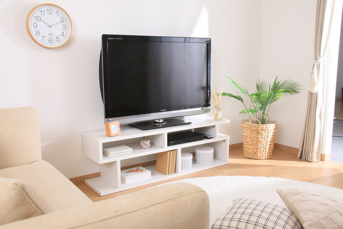 S字型テレビ台 幅120cm (オークホワイト)