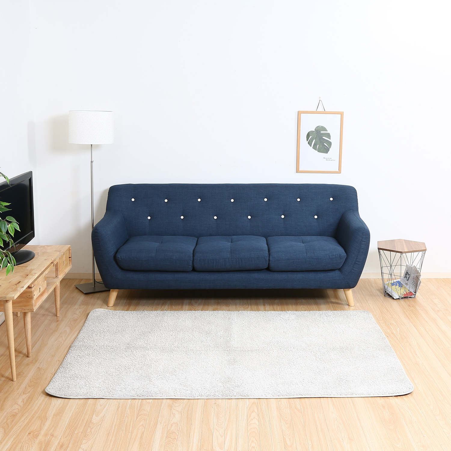 くつろぎタイムに寄り添う ファブリックソファ 3人掛け ネイビーの詳細