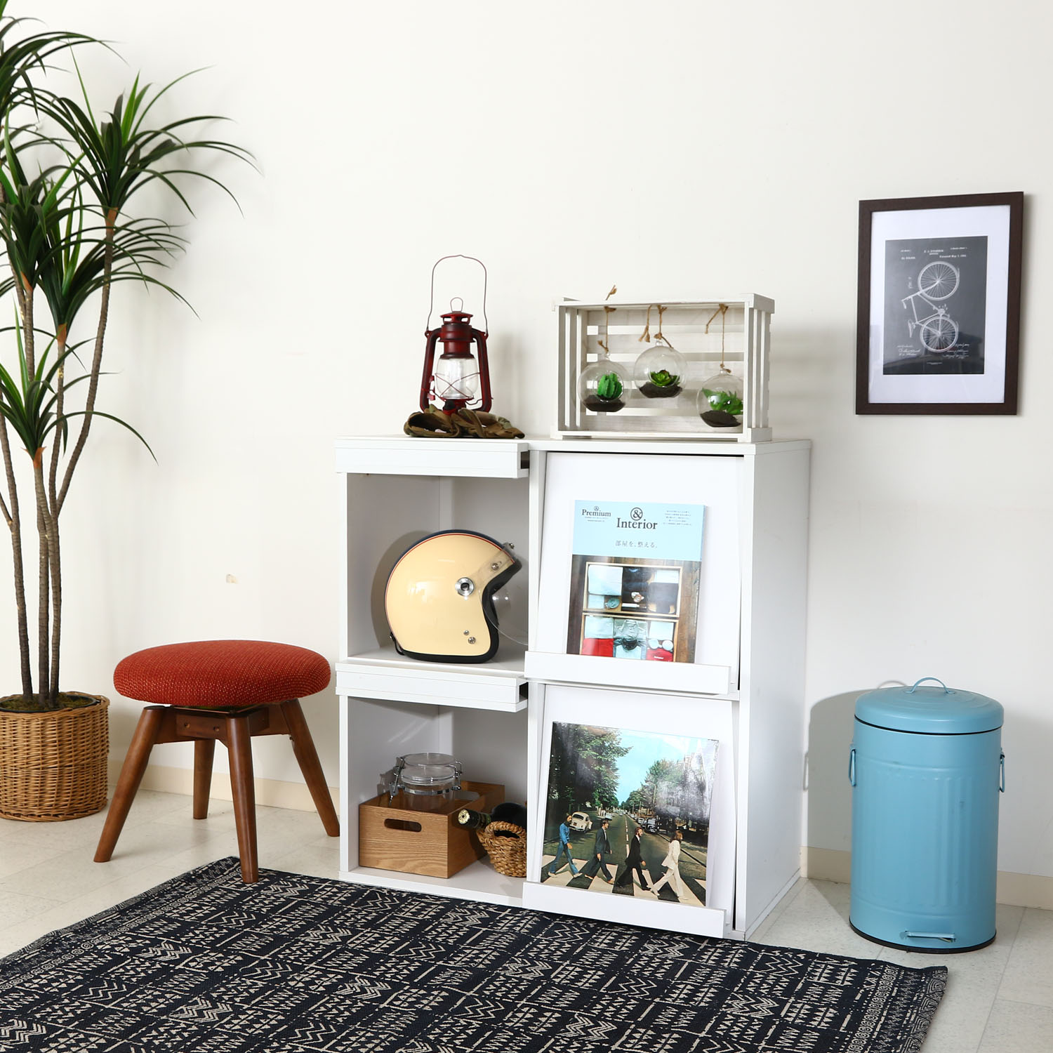 縦横可能 S型ディスプレイラック/収納棚 4段 ホワイトウォッシュ S型