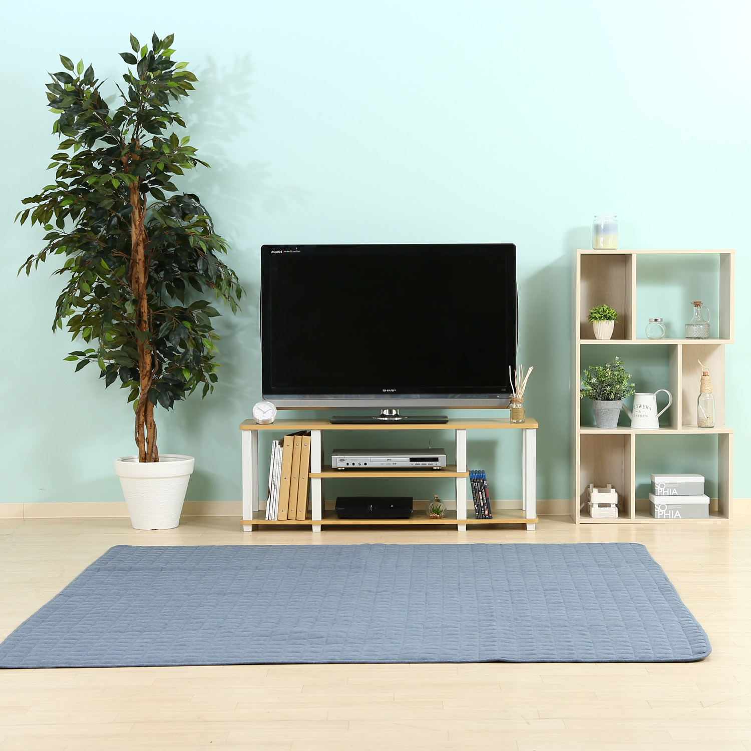 ＴＶラック　幅111.5cm　ナチュラル×ホワイト