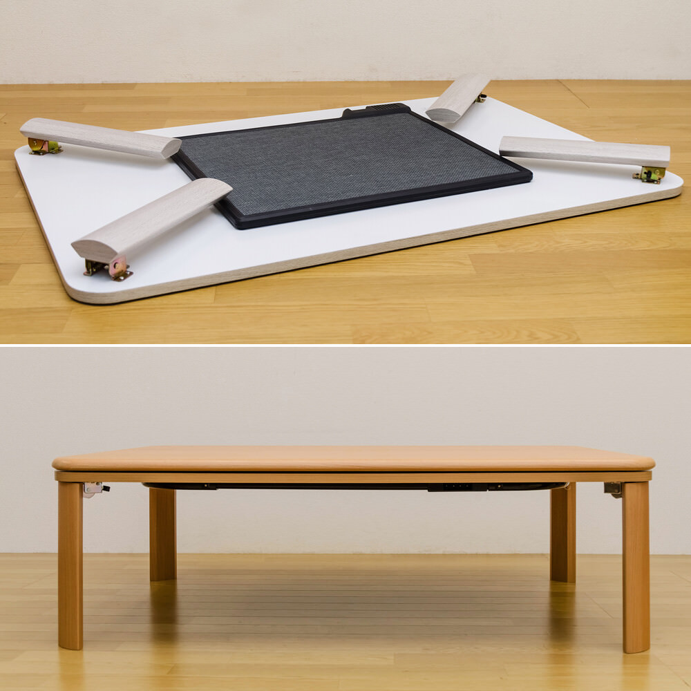 家具調折脚フラットヒーターコタツ120 ホワイト 調折脚フラット