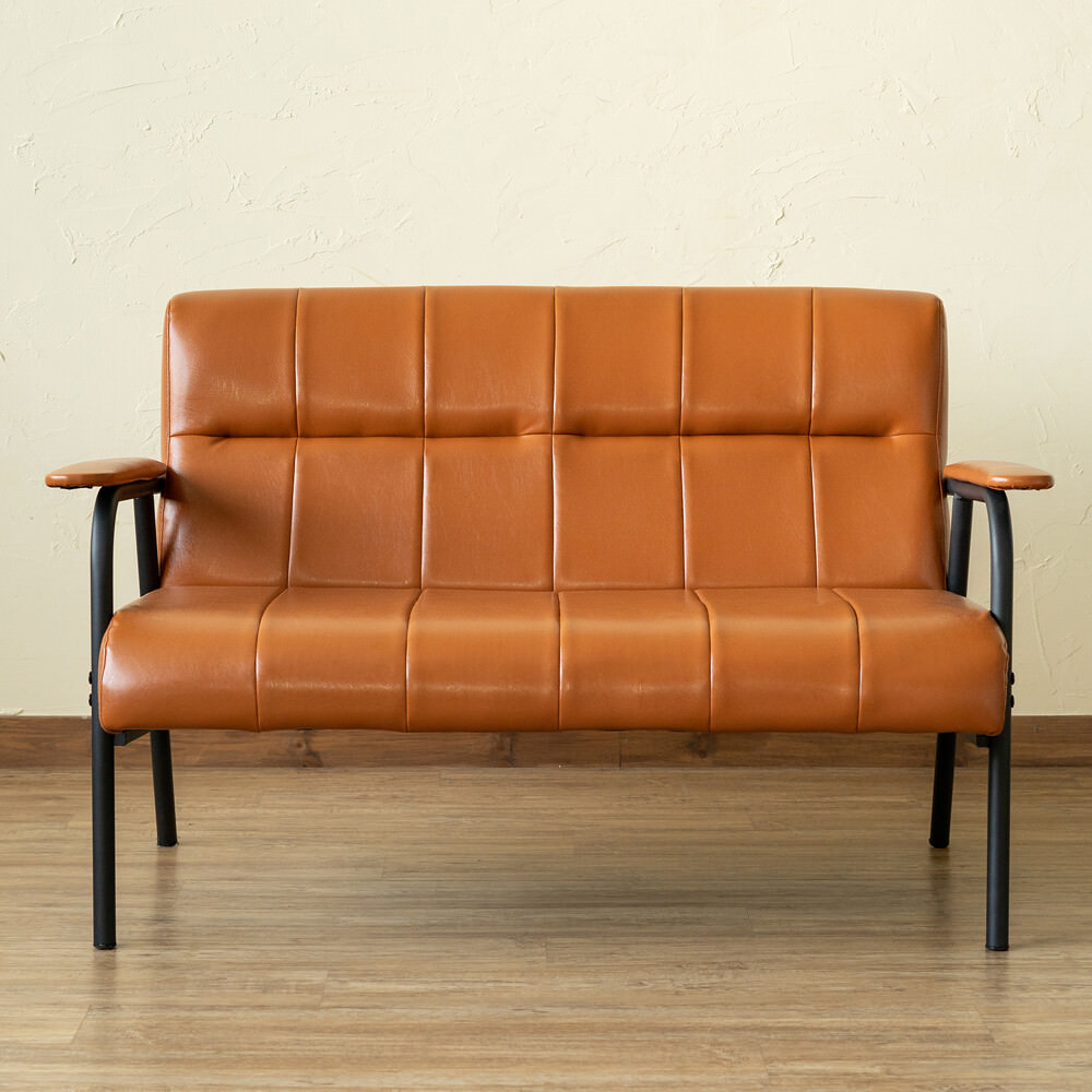 レトロソファ PVC 二人掛け BK/WH