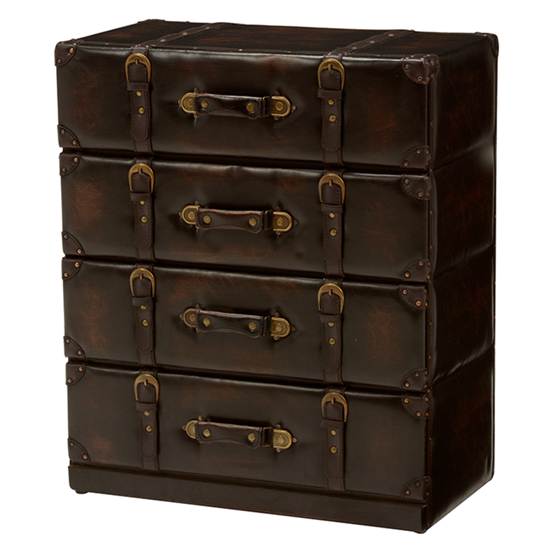 ダークブラウンの合成皮革に高級感と重厚感がただよう チェスト