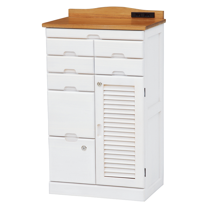 コンセントや配線穴付で電気系統の集約に便利！ FAX台 (ナチュラル